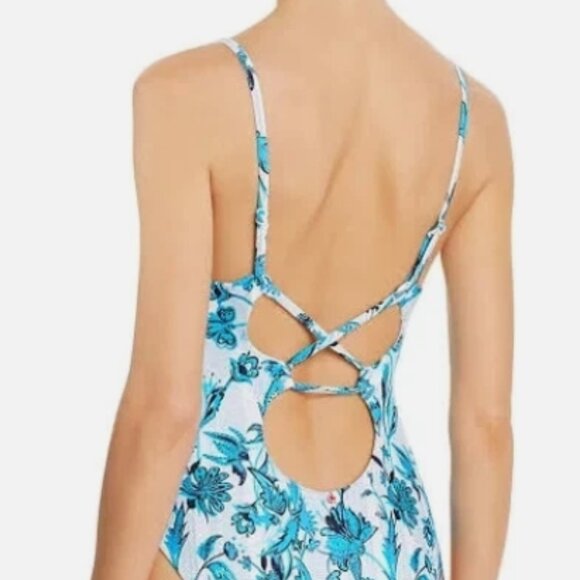 NWT! Red Carter Blule Azulejo Floral V-Wire Crossback One Piece Swimsuit NEW! - Picture 4 of 4